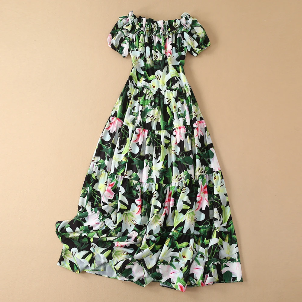 

Red RoosaRosee Runway Summer Dress Sexy Slash Neck Short Sleeve Floral Print Dresses Women Holiday New Party Vestidos Robe Femme