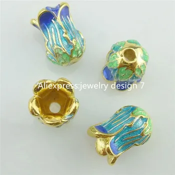 

16241 2PC Copper Enamel Cloisonne Namaste Yoga Lotus 14mm Spacer Bead Tassel End