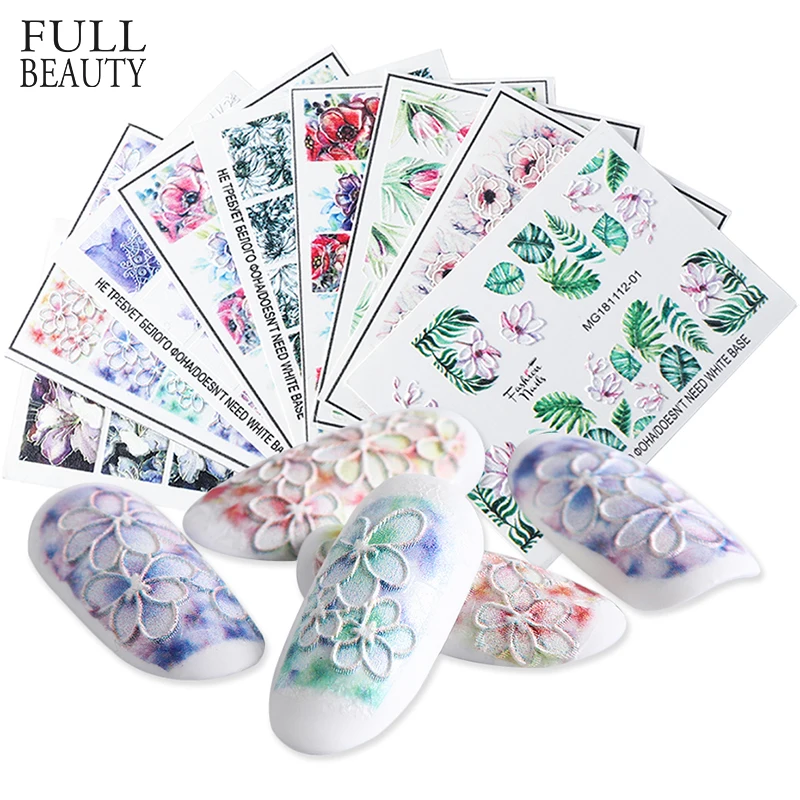 

3D Embossed Nail Sticker Decals Water Flower Acrylic Engraved Slider for Nails Manicure Empaistic Nail Art Decoration Tips CHMG