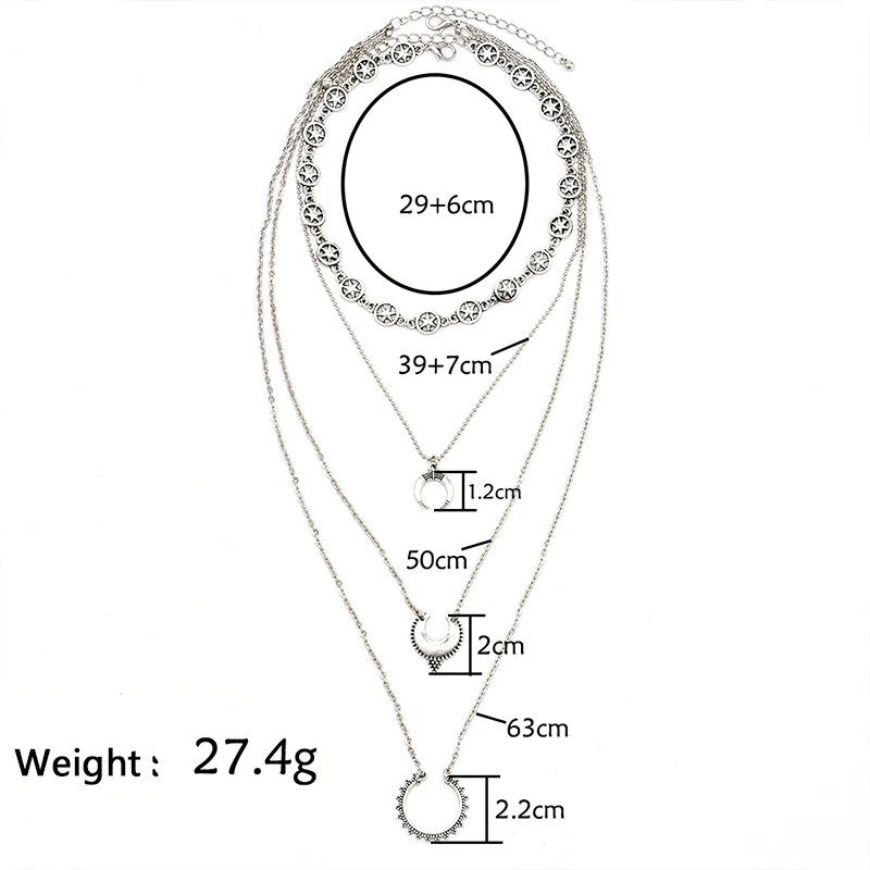 4 шт./компл. Ретро мода Луны и звезд многослойное ожерелье с подвеской Для женщин Изысканная Серебряная цепочка с кулоном, простой для вечеринки, дня рождения подарок