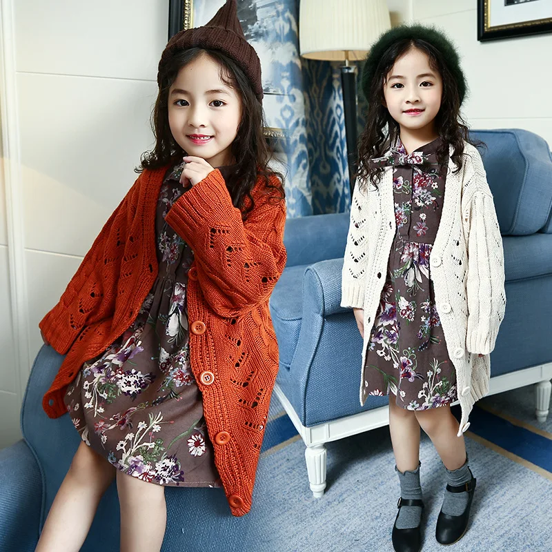 

knitting long autumn coat girl white orange knitted kids spring 2018 autumn children clothing fall knit cardigan girls clothes