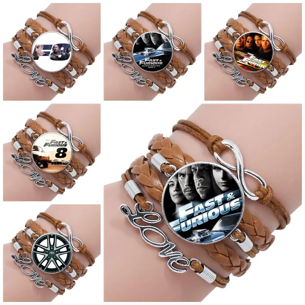 

Fast And Furious Hot Sale Glass Cabochon Multilayer Black/Brown Leather Bracelet Bangle For Women Party Gift
