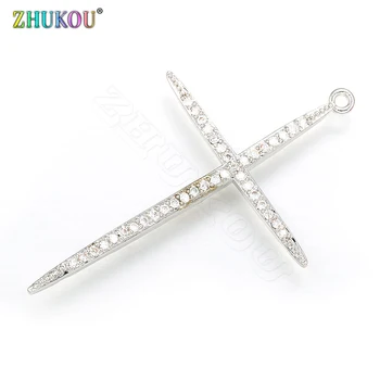 

ZHUKOU 30x48mm Korean style Sweet Cross Small Pendant Metal Crystal Charms for Necklace and Earrings Jewelry Accessories VD409