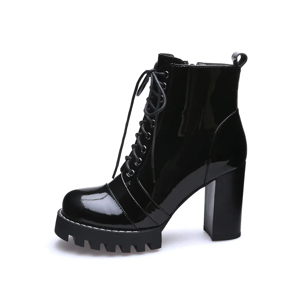 Prova Perfetto Brand Design Black ankle Boots Women Lace-up Real Leather Platform Shoe Woman Party Ankle Boots High Heel Boots