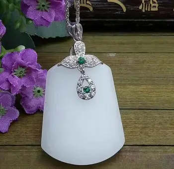 

Unique Fashion Natural White Jade Carving Safe And Good Luck Card Shape Pendant Necklace