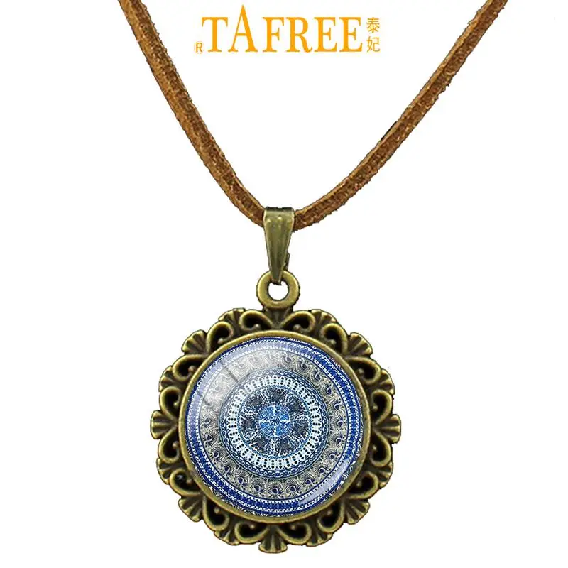 TAFREE, мандала, красочное цветочное колье, веревочная цепь, художественный купол стеклянный кулон, новинка, для девочек, для женщин, рождественский подарок, кожаные украшения, A454