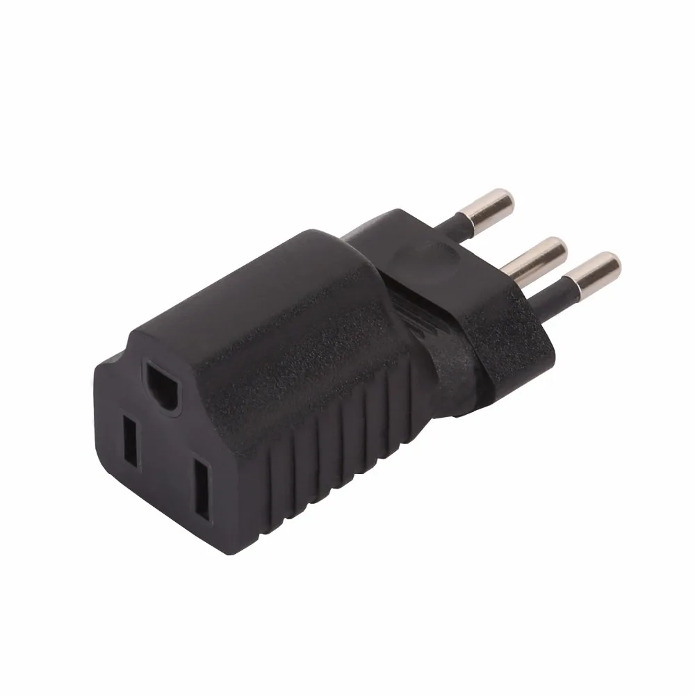 2PCS Universal US 5 15R Female to Brazil Male Power Plug 3 Round Pin