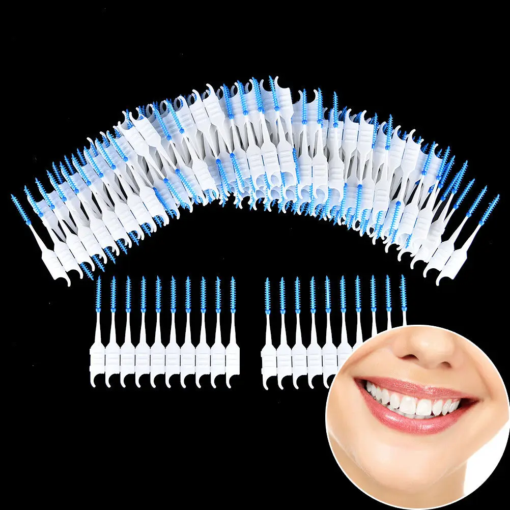 200pcs Soft Silicone Interdental Floss Teeth Massage Brushes Stick