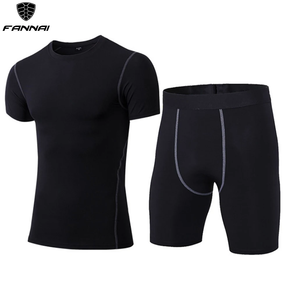 2 Pieces Men s Compression Sports Sets Jogging Suits Short T shirt Tight Pants Gym Fitness 5