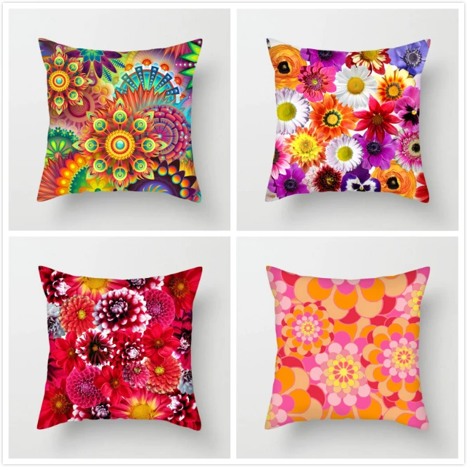 

Fuwatacchi Geometric Dazzling Pillows Cover Colorful Flowers Cushion Covers For Decorative Home Sofa Pillowcase 45*45 cm