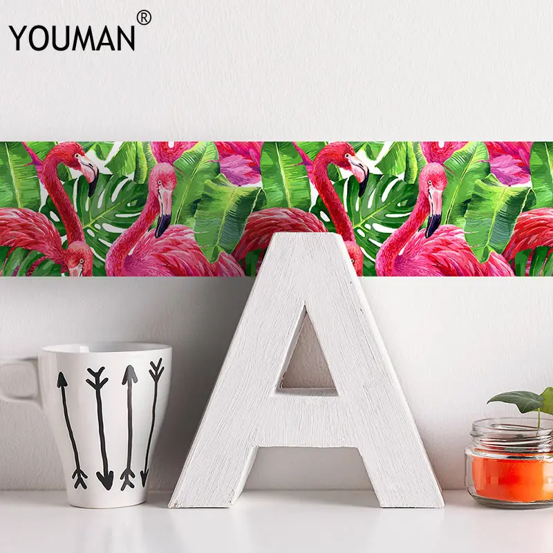 

YOUMAN Flamingo 3D Sticker Wallpaper Border Waterproof Self-adhesive Waist lines Wall Border Sticker for Kitchen Bathroom Decor