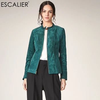 

ESCALIER Women Genuine Leather Jackets Casual Pigskin Plus Size Outerwear Green Long Sleeve Women Autumn Basic jacket Coats
