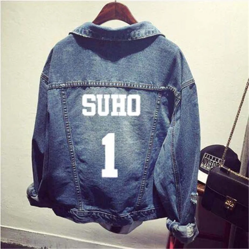Kpop EXO GOT7 jin suga одежда рубашка джинсовая рваная куртка пальто Женская бейсбольная Толстовка форменная верхняя одежда топы толстовки - Цвет: 12