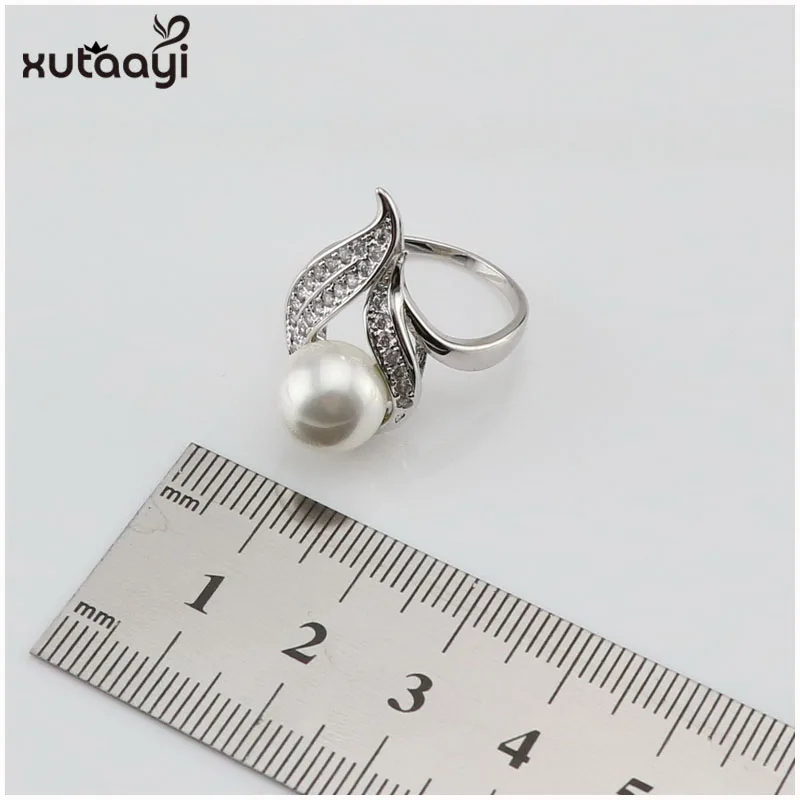 XUTAAYI белый искусственный жемчуг Белый CZ 925 пробы Серебряные Ювелирные наборы для женщин ожерелье кулон Висячие серьги кольца Подарочная коробка