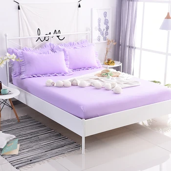 

Hot sell 3pcs 100% Polyester Bedding Solid Fitted Sheet Mattress Cover Four Corners With Elastic Band Bed Sheet lace pillowcase