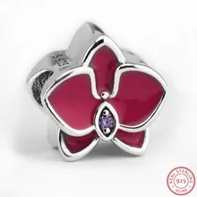 Фиолетовый CZ яркие эмаль Орхидея Цветочные Bloom Шарм бусины для самостоятельного изготовления ювелирных изделий Fit PANDORA талисманы Серебро 925 FL575B