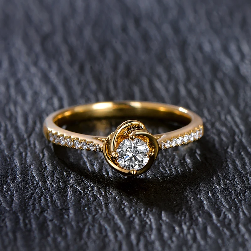 CaiMao 0.27ct Natural Diamond 18k Yellow Gold Wedding Band Ring for Women Jewelry