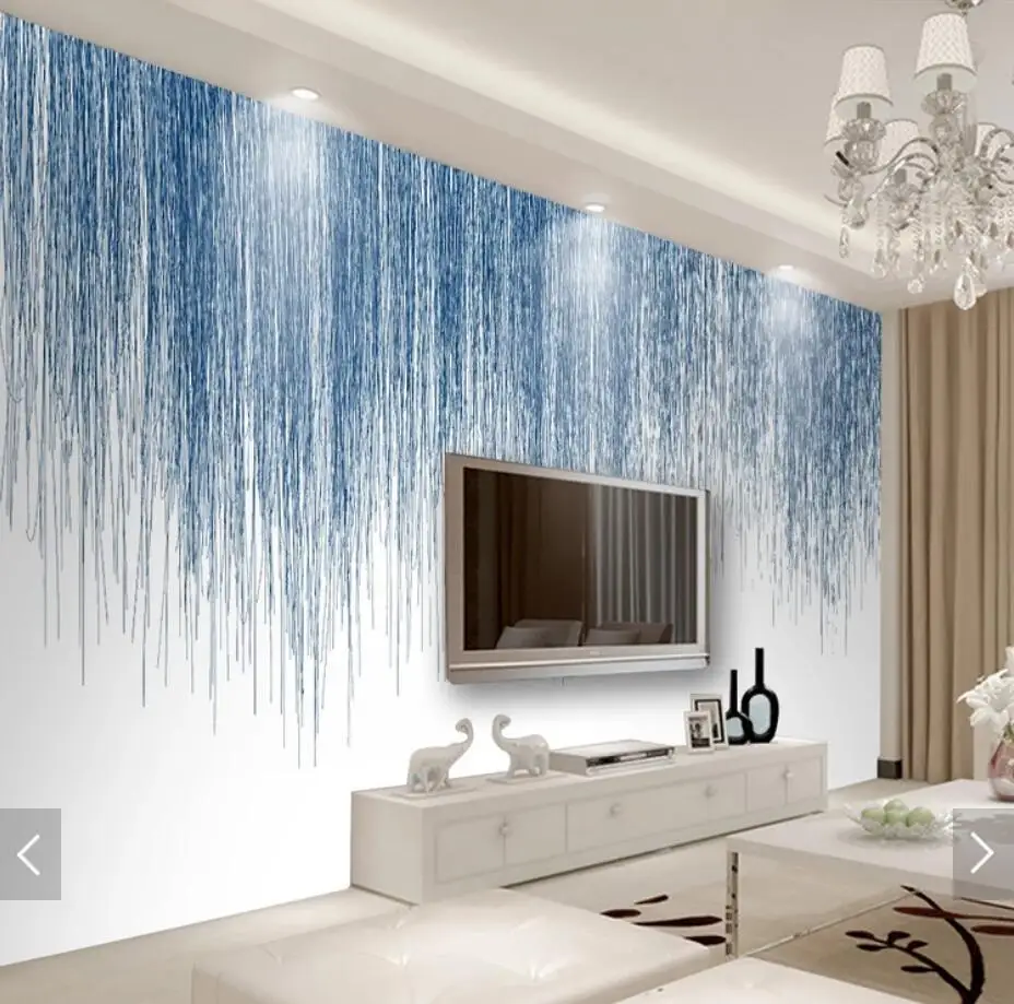 3D Nordic Hand Painting Blue Stripe Wallpaper Mural Creative Art Wall