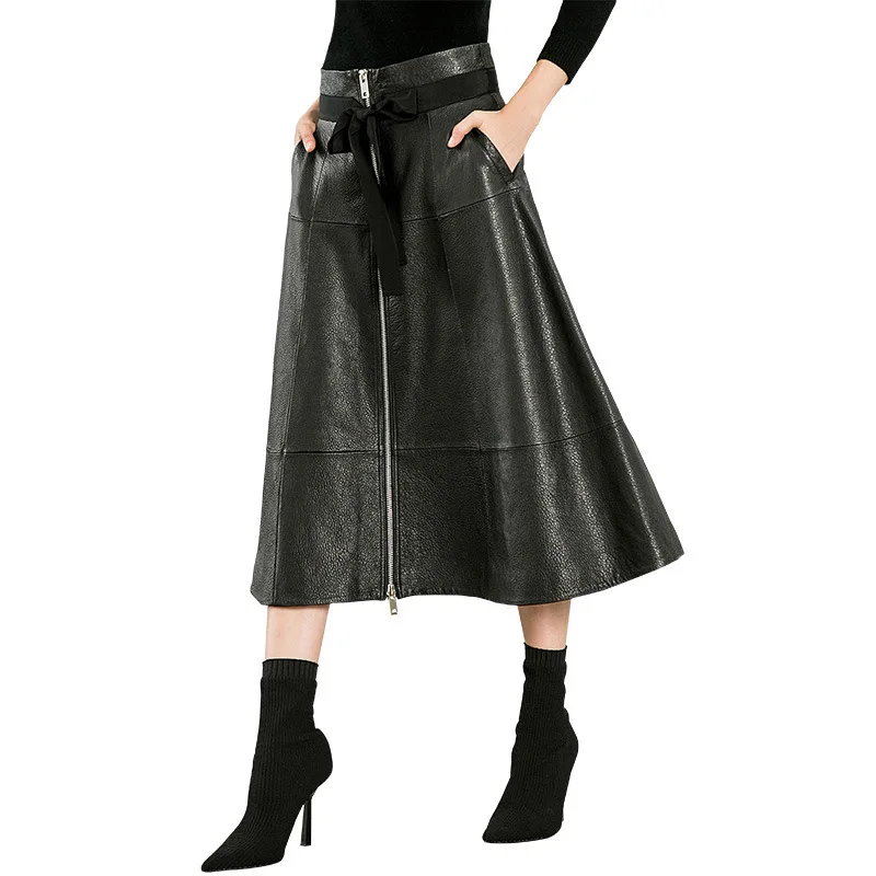 Cuir Véritable Jupe Noir 100 Femmes 8aTHwRq