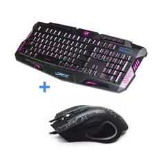 Russian / English keyboard mouse Backlit LED gaming led 3color fingerboard +Colorful gaming mouse breathing light 6 buttons