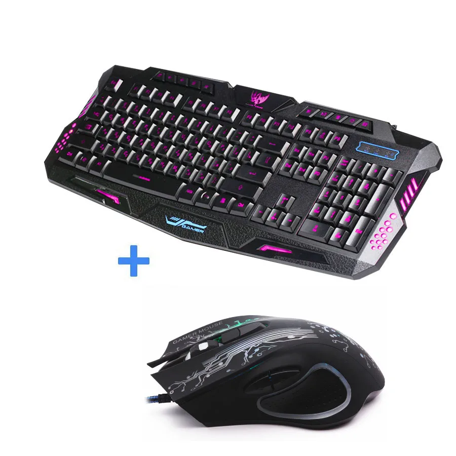 

Russian / English keyboard mouse Backlit LED gaming led 3color fingerboard +Colorful gaming mouse breathing light 6 buttons