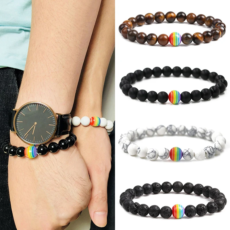 

2019 new 1pcs Pride Beaded Gay Peace Rainbow Couple Bracelet Jewelry Women Gift Men Stone hot sale