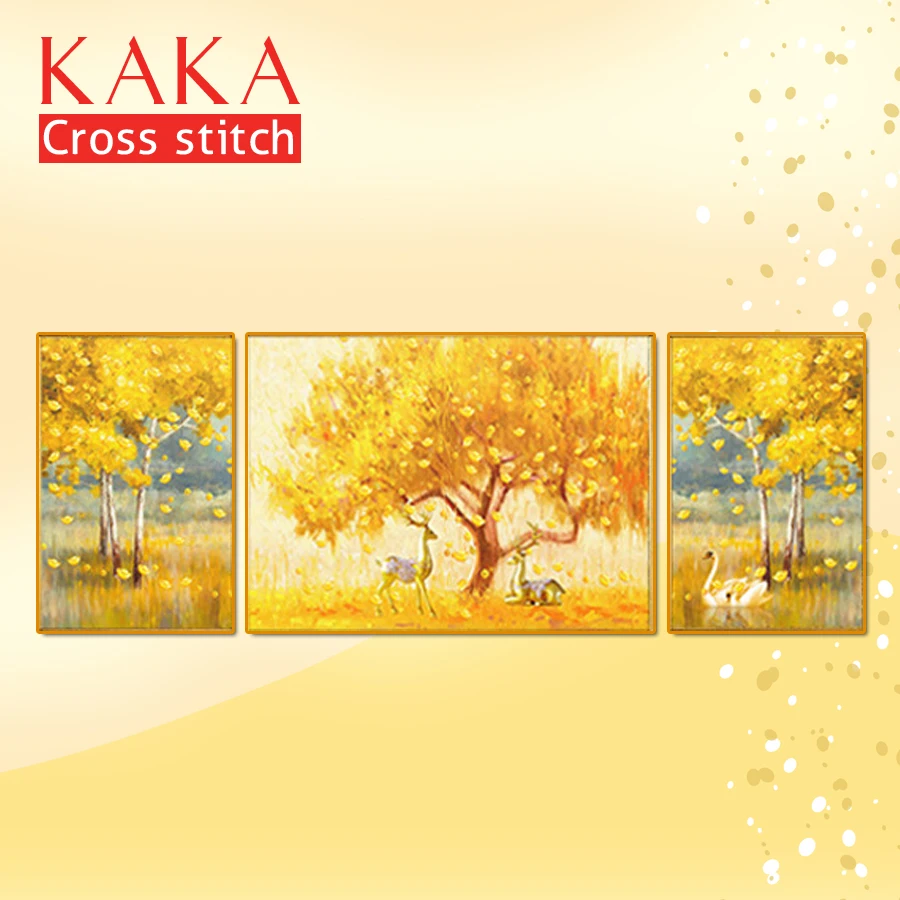

KAKA Cross stitch kits Embroidery needlework sets with printed pattern,11CT canvas,Home Decor for garden House,5D Trilogy Tree