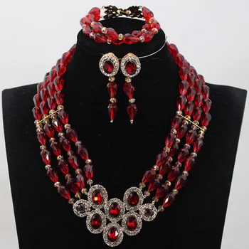 

Wine African Beads Crytal Rhinestone Pendant Necklace Set Burgundy Teardrop Beads Bridal Indian Jewelry Set Free Shipping WD973