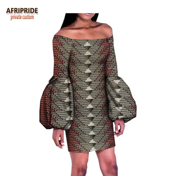 

2019 spring casual women dress african print AFRIPRIDE lantern sleeve slash neck strapless mini cotton dress for women A1825033