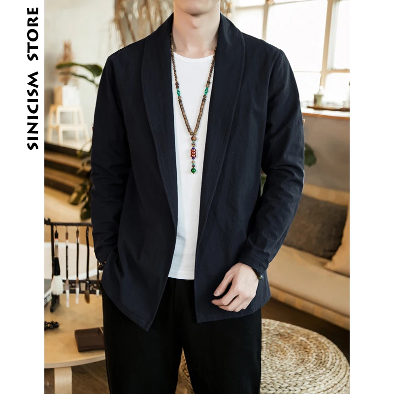 Sinicism مخزن الرجال كيمونو السترات رجل المفتوحة غرزة التقليدية الصلبة السترات و المعاطف الذكور الشارع الشهير زر سترة زائد حجم