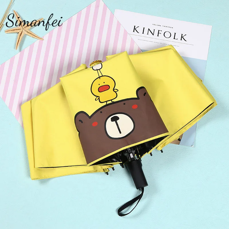 

Simanfei Children Umbrellas 2019 New Fresh Yellow Cute Bear Duck 3-Folding Umbrella UV-proof Pocket Girls Parasol Gifts paragua