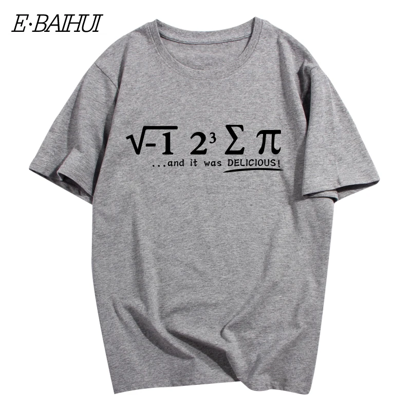 

E-BAIHUI New men print t shirts Round Neck fashion Mathematical formula T Shirt men's Cotton T-Shirt Pure color Tops women T-011