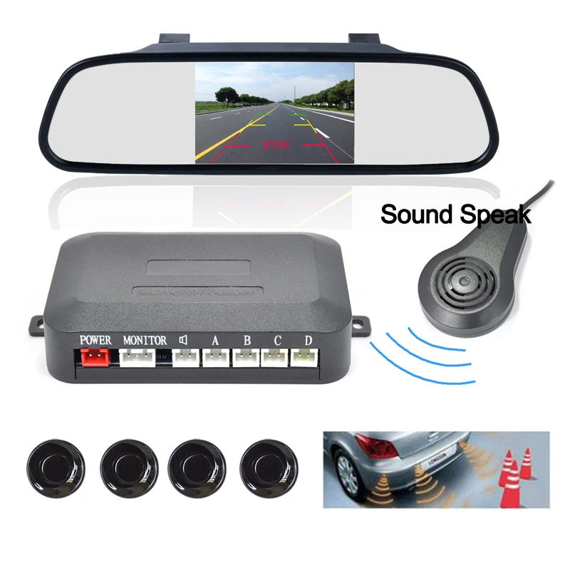 4.3 Inch TFT LCD Screen Car Rear View Mirror Monitor + 4 Parking