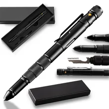 Caneta de defesa militar, multifunção, tática, de emergência, lanterna, abridor de garrafa, disjuntor de vidro, à prova d' água, estojo de armazenamento