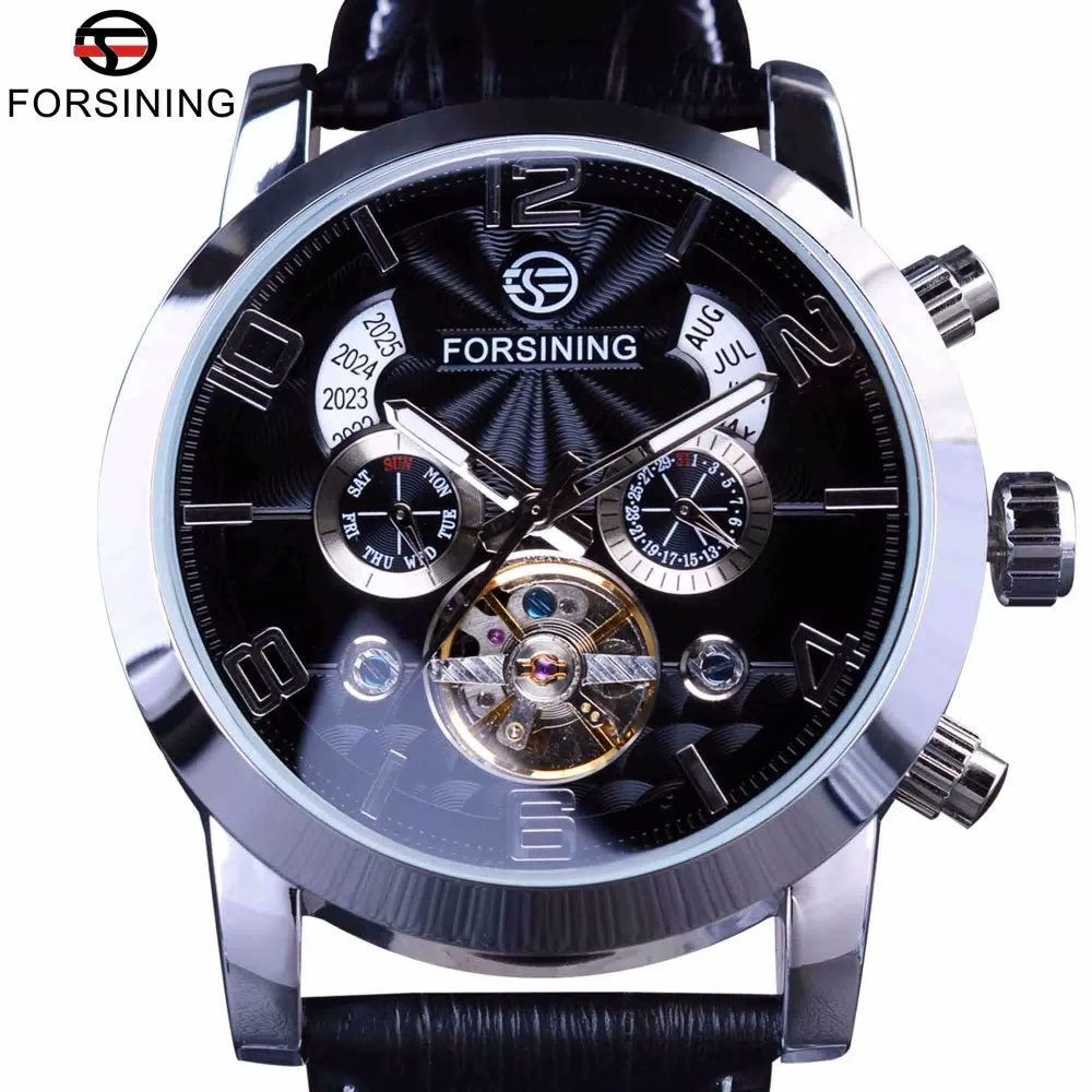 Forsining 5 Hands Tourbillion модный волнистый циферблат дизайн многофункциональный дисплей мужские часы лучший бренд класса люкс автоматические часы