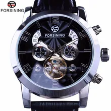 Forsining 5 Hands Tourbillion Fashion Wave Dial Design Multi Function Display Men Watches Top Brand Luxury Automatic Watch Clock