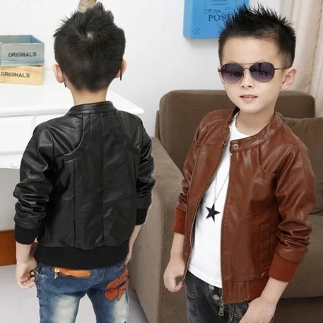 

2015 New Boys Coats Faux Leather Jackets 2 Colors Children Fashion Outerwear Spring & Autumn & Winter