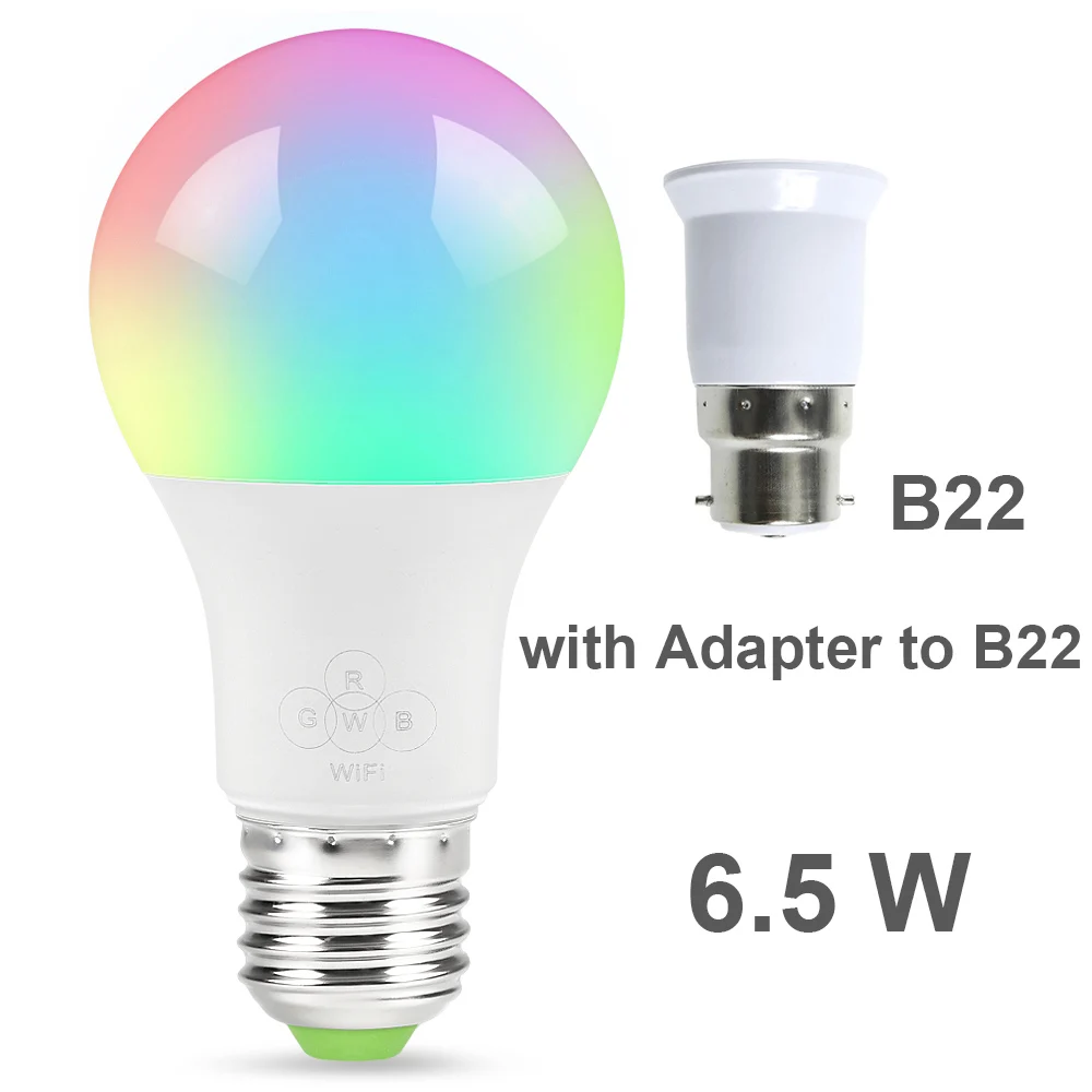 WiFi умный светильник с регулируемой яркостью многоцветный E27/E14/B22 6,5 Вт Светодиодный светильник совместим с Alexa и Google Assistant Smart Home - Цвет: B22  6.5W