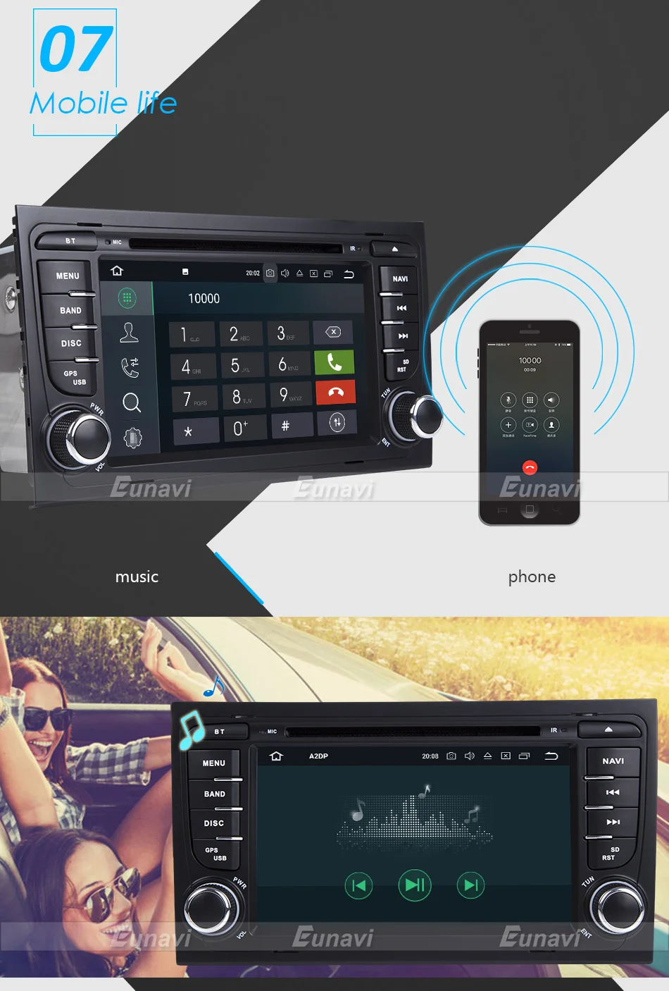 Excellent Eunavi Car Multimedia Player Car Radio 2 Din GPS Android 8.0 Stereo System For Audi/A4/S4 2002-2008 4GB RAM DVR OBD2 FM 12
