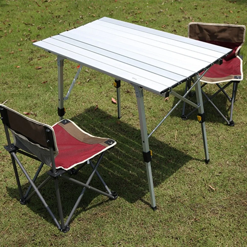 Portable Folding Camping Table Aluminum Alloy Height-Adjustable Rolling Table for Outdoor Camping Picnic