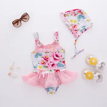 

Cute Princess Kids Baby Girl Jumpsuits Swimwear Halter Mesh Spliced Bikini Swimsuit Swimming Bathing Suit Beachwear Y834