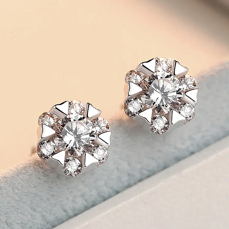 

Promotion 925 Sterling Silver Snowflake Shine Cubic Zirconia Female Stud Earrings Original Jewelry For Women Anti Allergy Gift