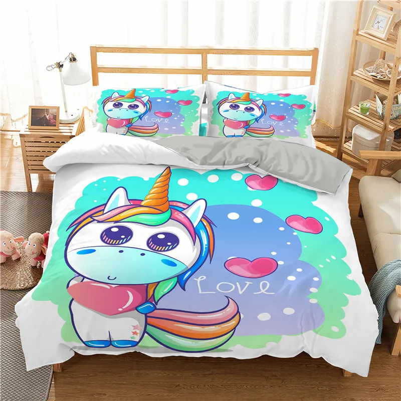 ZEIMON 3D Unicorn Bedding Set Duvet Covers Pillowcases Cartoon Comforter Luxury Bedding Sets Bedclothes Girl Children Home Decor