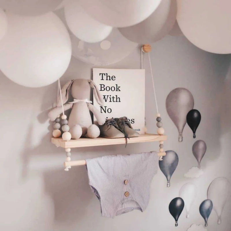 

Nordic Style Wooden Beads Wall Hanging Shelf Swing Rope Floating Shelves Display Storage Rack Decor For Display Books T