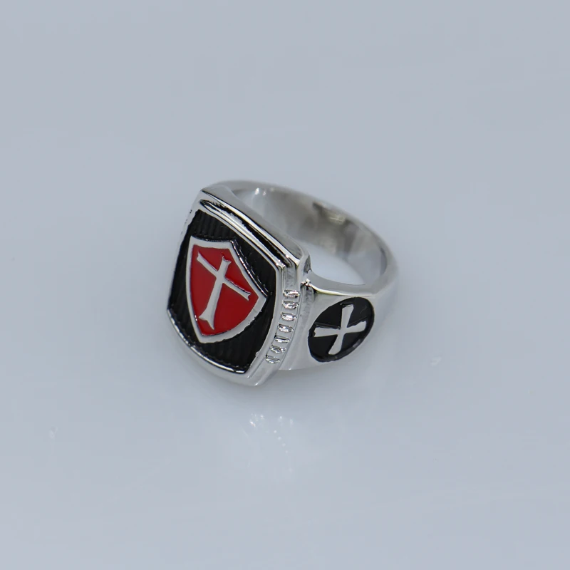 Red Black Enamel Ring Gamer Knights Templar Silver Wedding Band Ring Stainless Steel Cross Couple Rings Men Fashion Jewelry Gift
