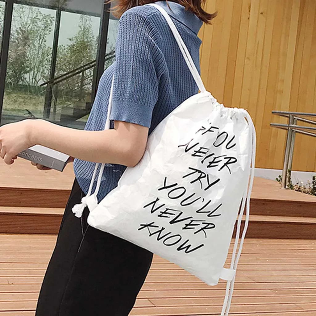 

Neutral Letter Backpack Water Repellent Travel Drawstring Pocket Fresh Style Women Backpacks College Wind Small Fresh 10H