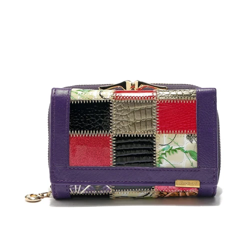 Женский роскошный брендовый модный кошелек из натуральной кожи в стиле пэчворк, женский маленький кошелек, женский короткий дизайн - Цвет: Purple