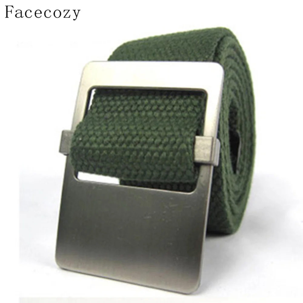 

Facecozy Men's Tactic Military Canvas Belt Smooth Buckle Thicker Solid Canvas knitted Man belts outdoor Hiking Waistband