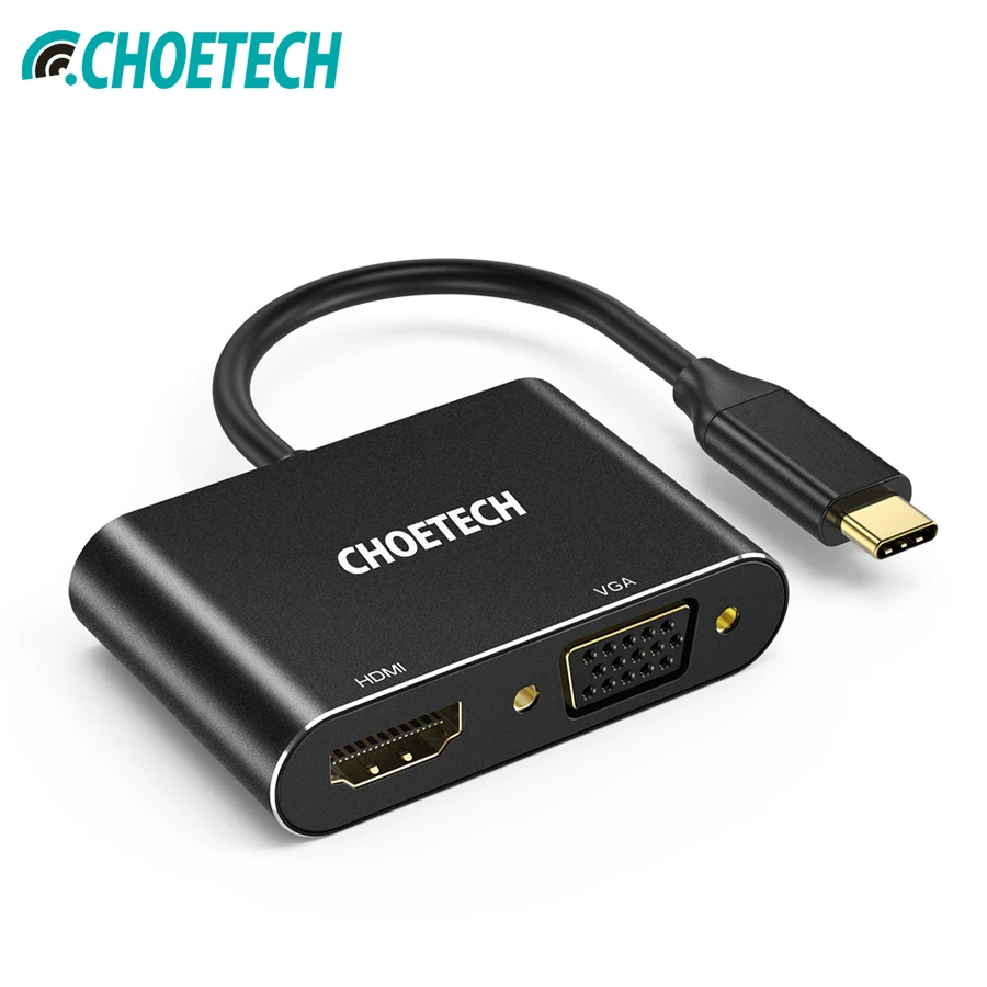 

CHOETECH Type C to HDMI+VGA Adapter 2 in 1 USB C to HDMI 4K VGA 1080P Adapter For Galaxy Note 8/S9 Plus 2017/ 2016 MacBook Pro