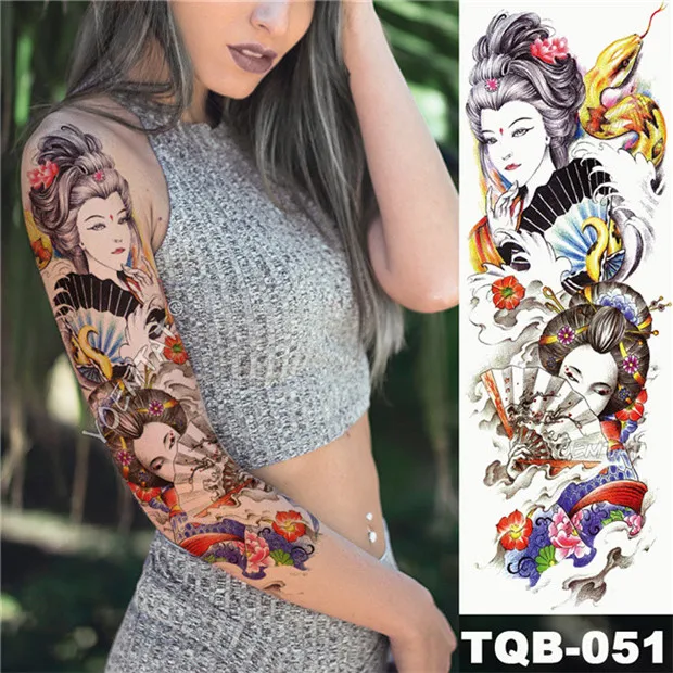 Большая рука рукав татуировки японская волна водонепроницаемый временная татуировка наклейка Лилия Павлин мужчины полный Тигр лиса тату боди-арт женщины - Цвет: 13
